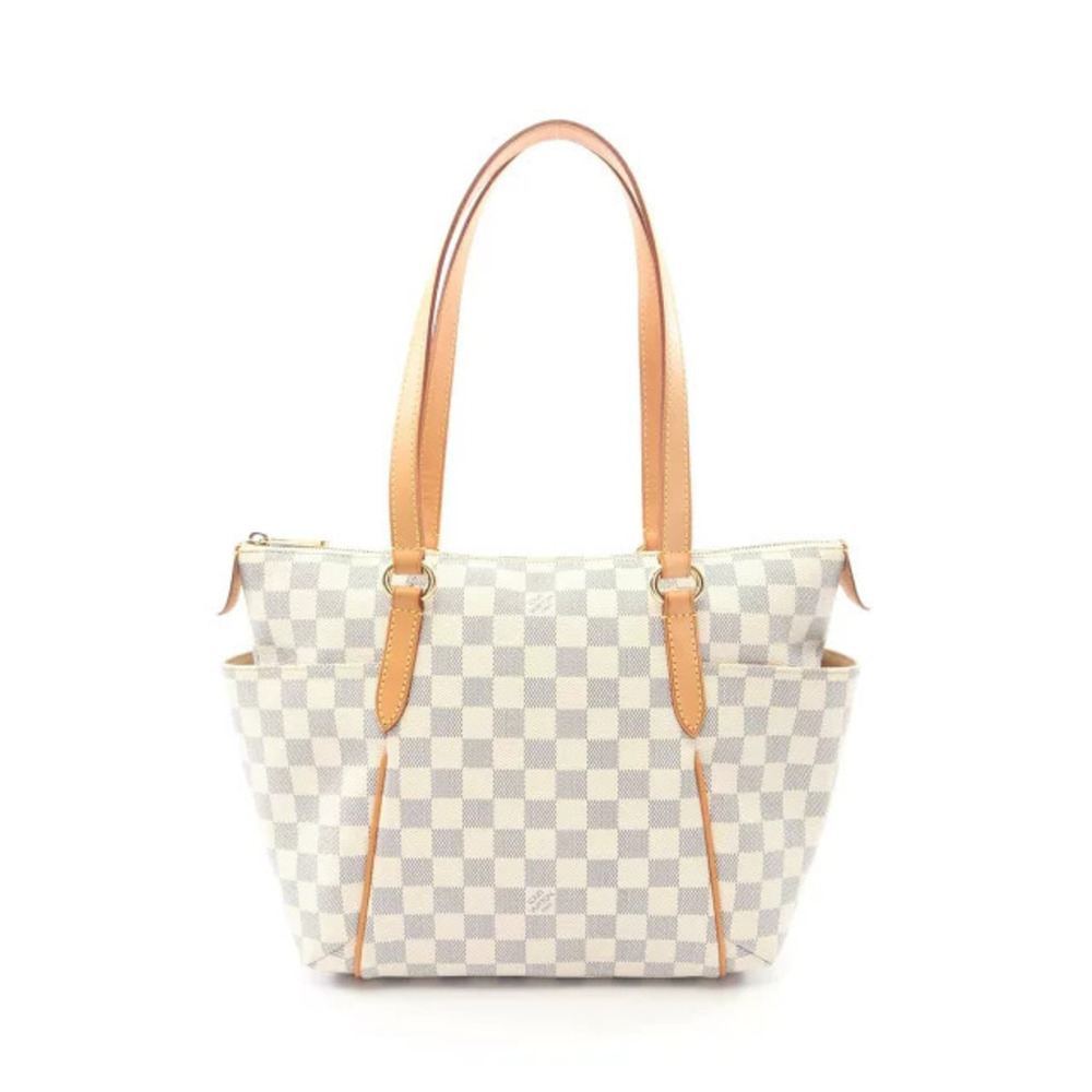 Louis Vuitton Totally Damier Azur White Tote Bag Canvas Leather White